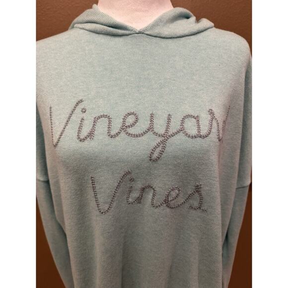 Vineyard Vines Cotton Hoodie Teal Spellout Logo Womens Size L - Picture 2 of 7